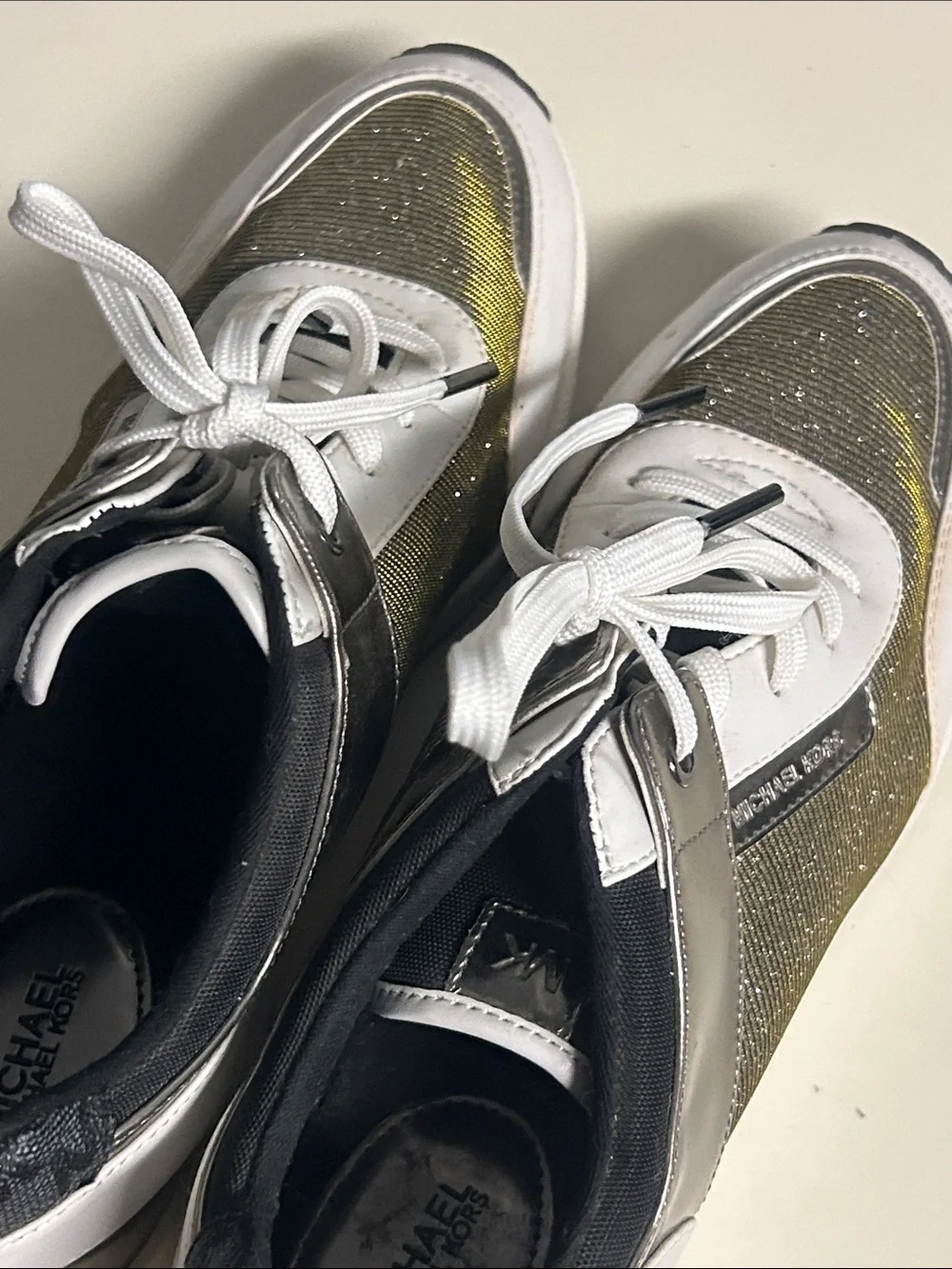 Michael Kors Metallic Olive & White Lace-Up Sneakers
